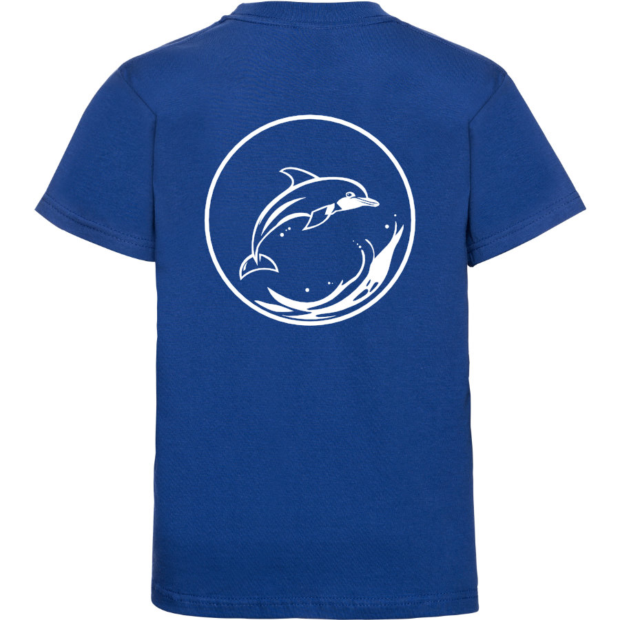 T-Shirt vom DLRG Büdelsdorf, hier in der Ansicht von hinten, mit Delfin-Motiv-