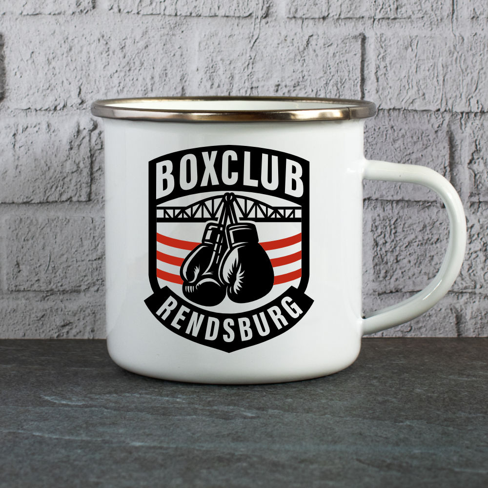 Boxclub Rendsburg Emaille Tasse mit Logo