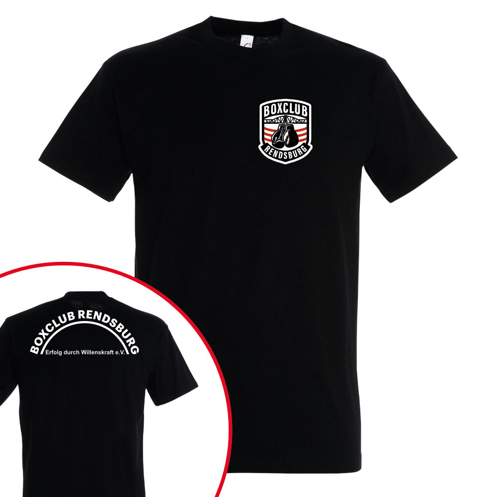T-Shirt Boxclub Rendsburg e.V. schwarz, vorne und hinten bedruckt