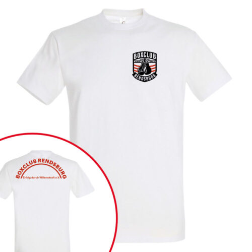 T-Shirt Boxclub Rendsburg e.V. weiß, vorne und hinten bedruckt