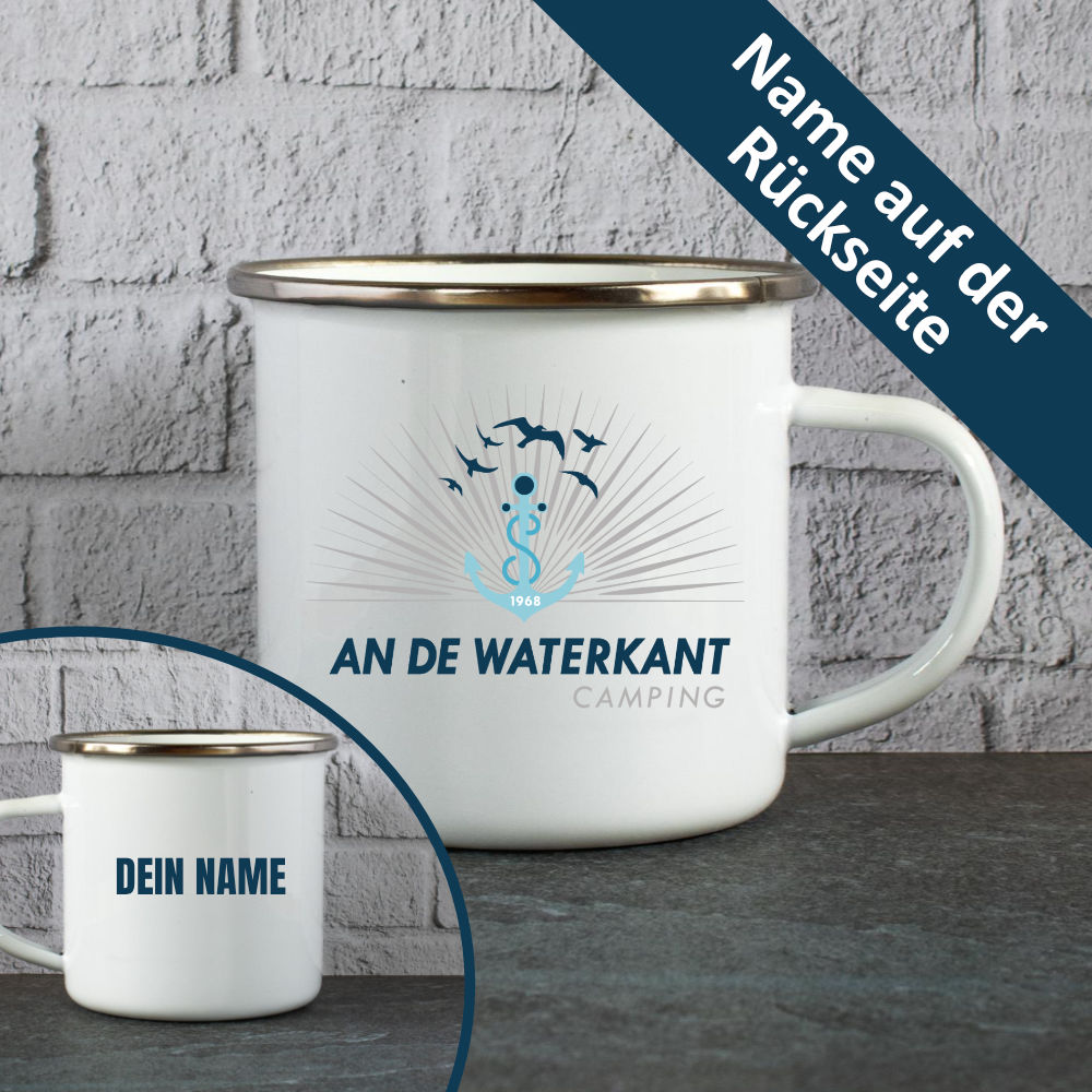an de Waterkant Camping Emaille-Tasse personalisiert