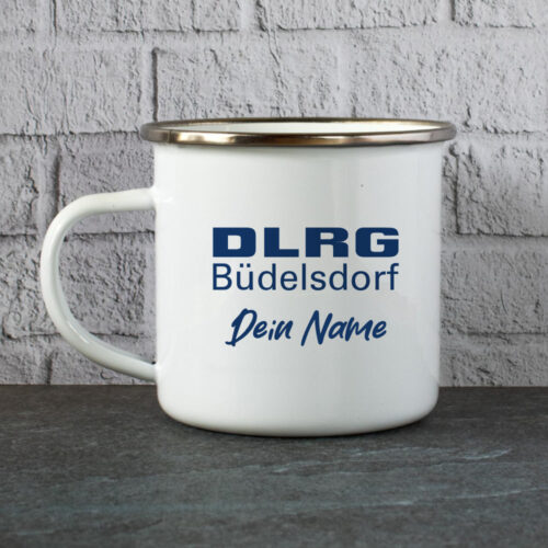 DLRG Büdelsdorf Emaille-Tasse Logo Name