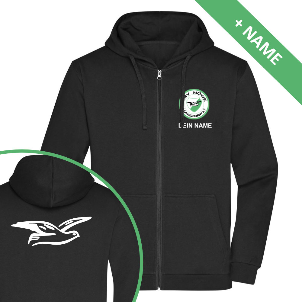 TSV Moewe Hamdorf e.V. Zipper schwarz Logo vorne hinten Name